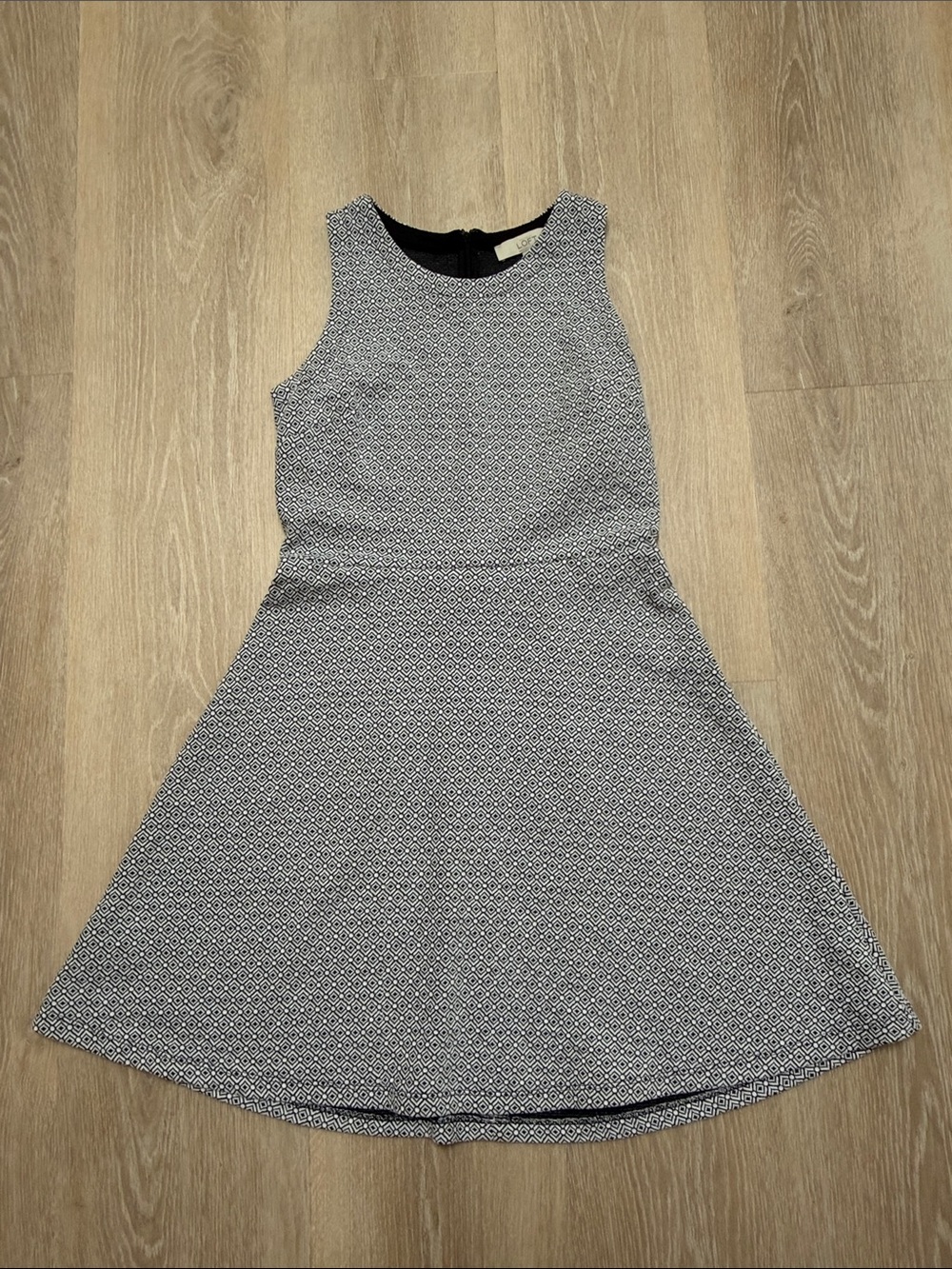 LOFT Women's Sleeveless Patterned A-Line Dress - Black & White